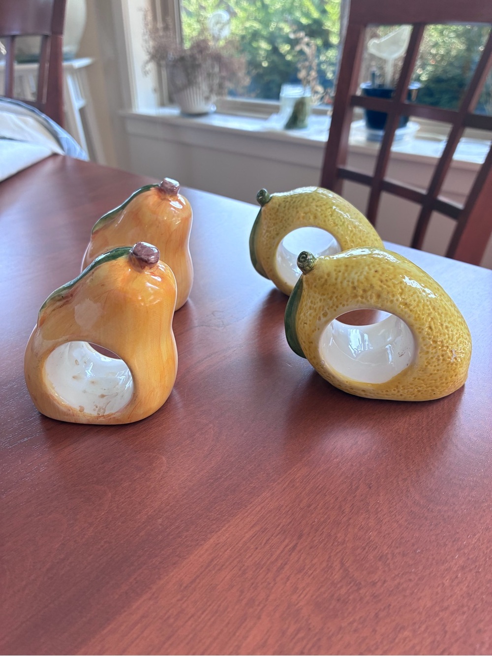Ceramic Fruit Napkin Rings - Yellow Lemons and Orange Pears set of 4